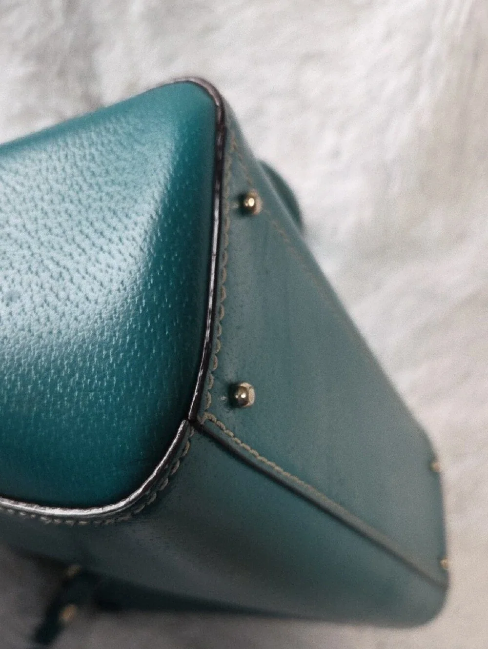 kate spade teal pebbled leather tote with gold logo plate